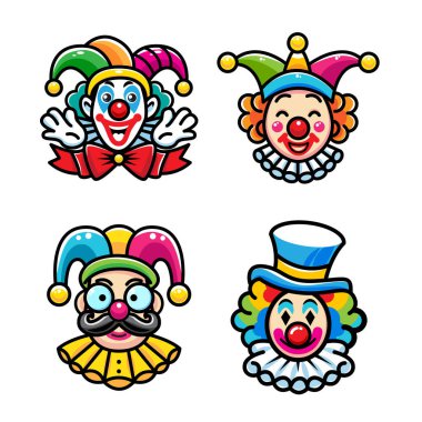 1 Nisan şakası, Palyaço Karakteri, Renkli vektör çizimi, düz tasarım, simge seti