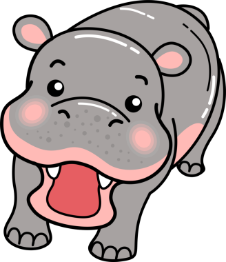 Hippo çizgi filmi, hipopotam, karakterler, vektör illüstrasyonu, çizgi sanatı