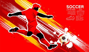 Futbol sancak şablonu, futbolcu, vektör illüstrasyonu, tasarım, kırmızı tema, Almanya bayrağı