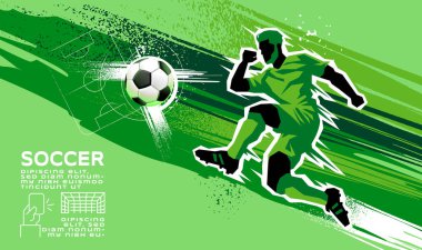 Hareket halindeki dinamik futbolcuların yer aldığı vektör futbol şablonu, 