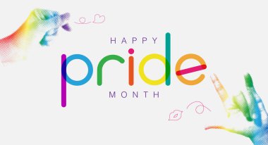 Gurur Ayı, LGBTQ, Eşcinsel Gurur Ayı, gökkuşağı rengi, bayrak tasarımı, el, birlikte, aşk işareti, tipografi