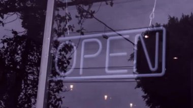 Blinking Led Open Shop Street Bar Door Sign in Los Angeles. High-quality FullHD footage