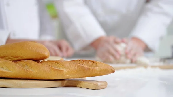 Close View Bread Background Baker Chef Making Dough Making Homemade — Stock Photo, Image
