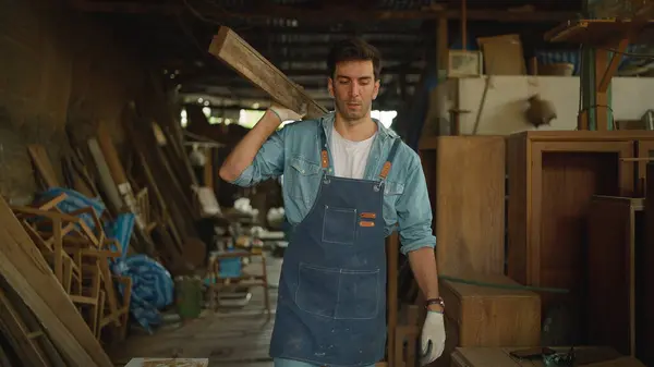 Young Carpenter Man Working Woodworking Furniture Factory Carpenter Man Making Royalty Free Stock Photos