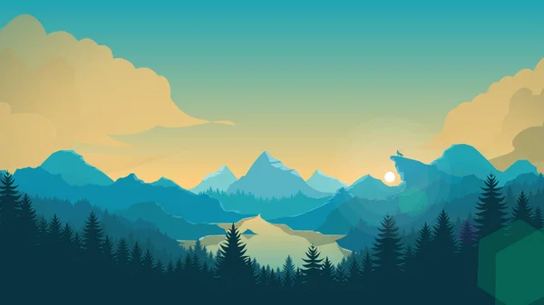 Blaue Berge Landschaft Hintergrund Morgen Blick Berge Flache Berge Hintergrund — Stockvektor