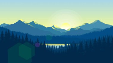 Düz Tasarım Biçimli Minimalist Renk Kombine Dağları