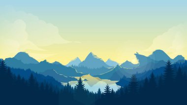 Düz Tasarım Biçimli Minimalist Renk Kombine Dağları