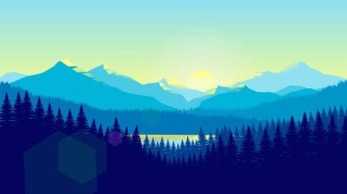 Düz Tasarım Biçimli Minimalist Renk Kombine Dağları