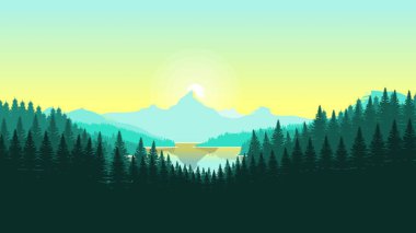 Düz Tasarım Biçimli Minimalist Renk Kombine Dağları