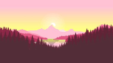Düz Tasarım Biçimli Minimalist Renk Kombine Dağları
