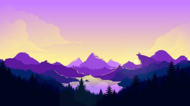 Düz Tasarım Biçimli Minimalist Renk Kombine Dağları