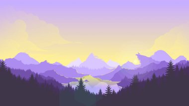 Düz Tasarım Biçimli Minimalist Renk Kombine Dağları