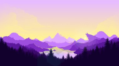 Düz Tasarım Biçimli Minimalist Renk Kombine Dağları