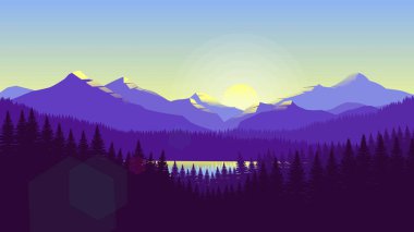 Düz Tasarım Biçimli Minimalist Renk Kombine Dağları