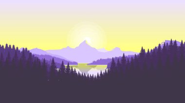Düz Tasarım Biçimli Minimalist Renk Kombine Dağları