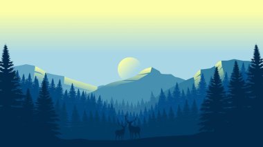 Minimalist düz tasarım tarzında mavi dağ manzarası duvar kağıdı