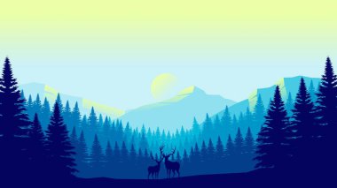 Minimalist düz tasarım tarzında mavi dağ manzarası duvar kağıdı