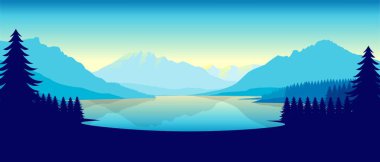 Minimalist düz tasarım tarzında mavi dağ manzarası duvar kağıdı
