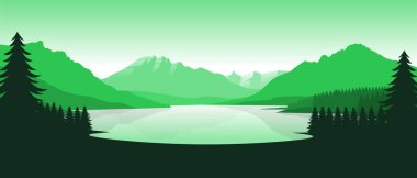 Minimalist düz tasarım tarzında yeşil dağ manzarası duvar kağıdı