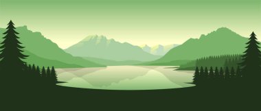 Minimalist düz tasarım tarzında yeşil dağ manzarası duvar kağıdı