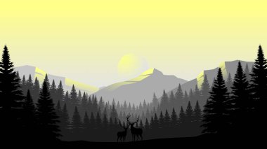Minimalist düz tasarım tarzında gri dağ manzarası duvar kağıdı