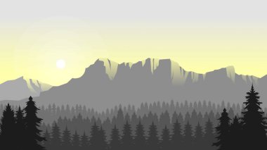 Minimalist düz tasarım tarzında gri dağ manzarası duvar kağıdı