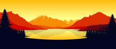 Minimalist düz tasarım tarzında turuncu dağ manzarası duvar kağıdı