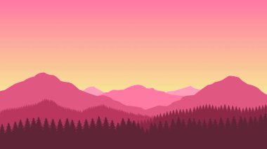 Minimalist düz tasarım tarzında pembe dağ manzarası duvar kağıdı