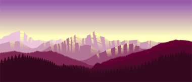 Minimalist düz tasarım tarzında pembe dağ manzarası duvar kağıdı