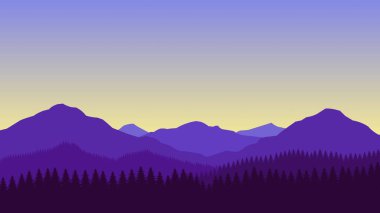 Mor dağ manzarası duvar kağıdı minimalist düz tasarım tarzında.