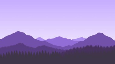 Mor dağ manzarası duvar kağıdı minimalist düz tasarım tarzında.