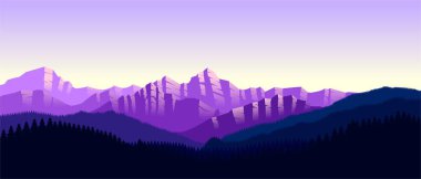 Mor dağ manzarası duvar kağıdı minimalist düz tasarım tarzında.