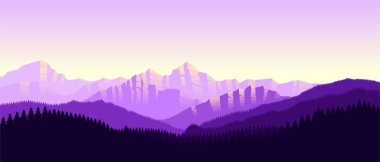 Mor dağ manzarası duvar kağıdı minimalist düz tasarım tarzında.