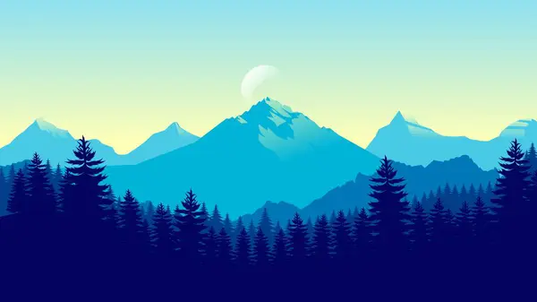 Minimalist düz tasarım tarzında mavi dağ manzarası duvar kağıdı