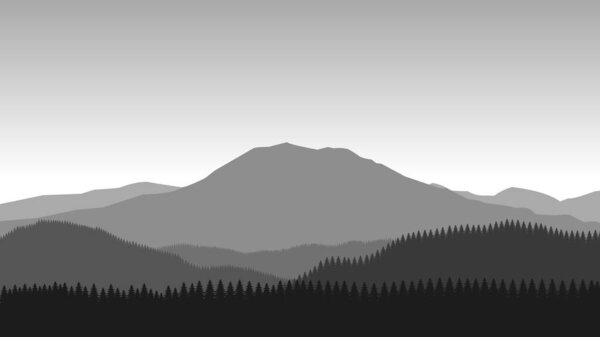 Grey mountain landscape wallpaper in a minimalist flat design style