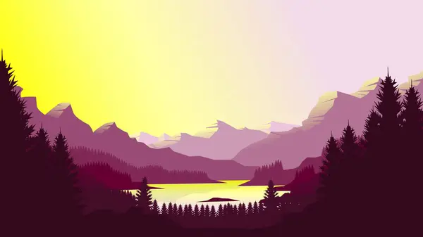 Minimalist düz tasarım tarzında pembe dağ manzarası duvar kağıdı