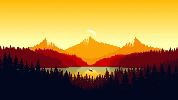 Minimalist düz tasarım tarzında turuncu dağ manzarası duvar kağıdı