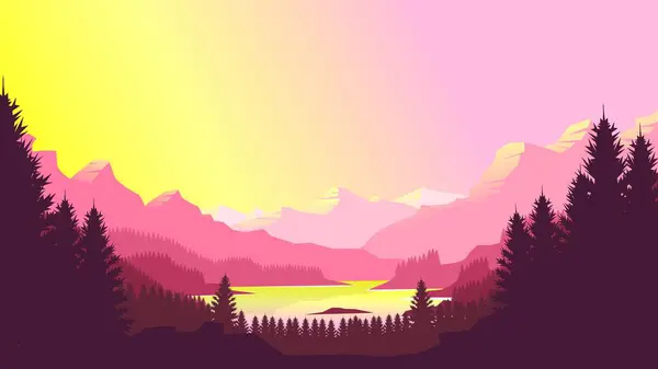 Minimalist düz tasarım tarzında pembe dağ manzarası duvar kağıdı