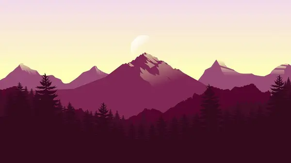 Minimalist düz tasarım tarzında pembe dağ manzarası duvar kağıdı