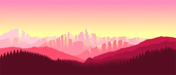 Minimalist düz tasarım tarzında pembe dağ manzarası duvar kağıdı