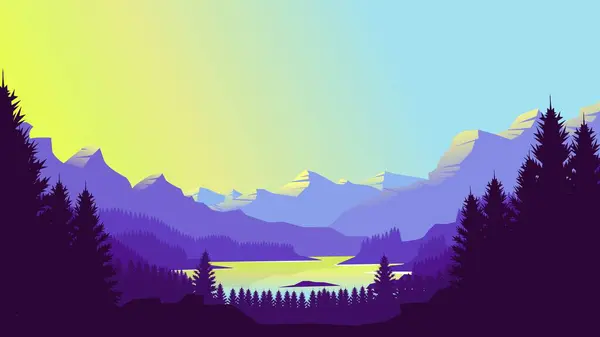 Mor dağ manzarası duvar kağıdı minimalist düz tasarım tarzında.