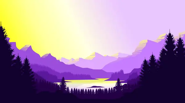 Mor dağ manzarası duvar kağıdı minimalist düz tasarım tarzında.