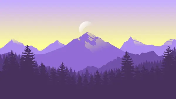 Mor dağ manzarası duvar kağıdı minimalist düz tasarım tarzında.