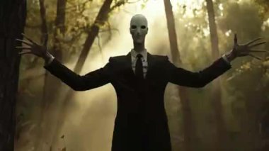 Slenderman Ormandan Korkunç Animasyon Sahnesinde Kravat ve Takım Elbiseyle Çıkıyor