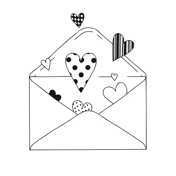 Enveloppe Ouverte Avec Des Coeurs Isolés Sur Fond Blanc Vecteur — Image vectorielle