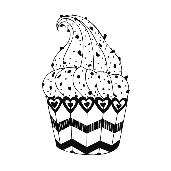 Skizze Eines Cupcake Mit Sahne Und Herzdekoration Valentinstag Cupcake Vektorillustration — Stockvektor