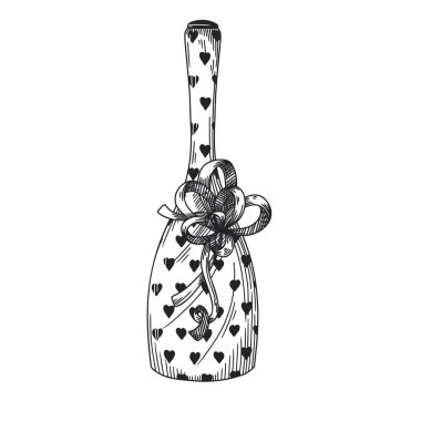 Bir şişe şampanya. Hediye şişesi. Vektör