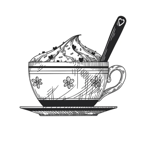 Desenho Uma Xícara Café Com Espuma Ilustração Vetorial Estilo Esboço — Vetor de Stock