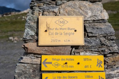 The Col de la Seigne mount is at 2512 m above sea level and is the Italian and French border. clipart