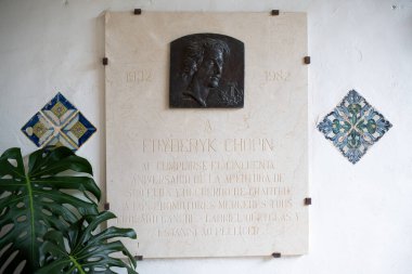 Valldemossa, Mallorca, Spain - 22 October 2024: The Fryderyk Chopin memorial, Valldemossa museum, Mallorca, Spain.  clipart